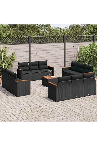 vidaxl Set mobilier de gradina cu perne, 13 piese, negru, poliratan