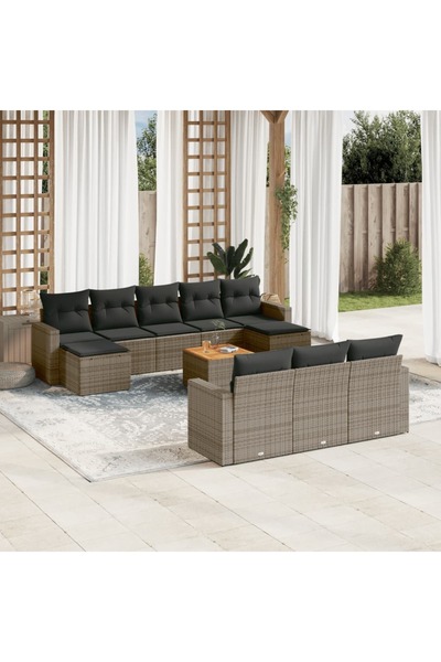 vidaxl Set canapele de gradina cu perne, 11 piese, gri, poliratan