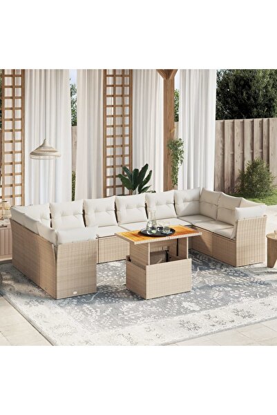 vidaxl Set canapele de gradina cu perne, 11 piese, bej, poliratan