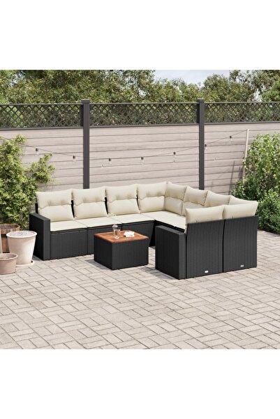 vidaxl Set mobilier de gradina cu perne, 9 piese, negru, poliratan