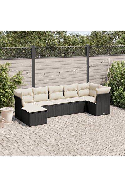 vidaxl Set canapele de gradina cu perne, 7 piese, negru, poliratan
