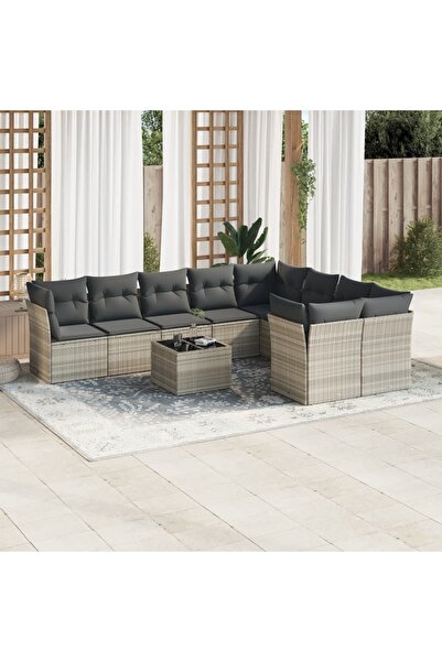 vidaxl Set canapele de gradina cu perne 10 piese gri deschis poliratan