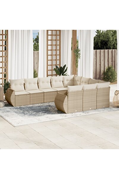 vidaxl Set canapele de gradina cu perne, 10 piese, bej, poliratan