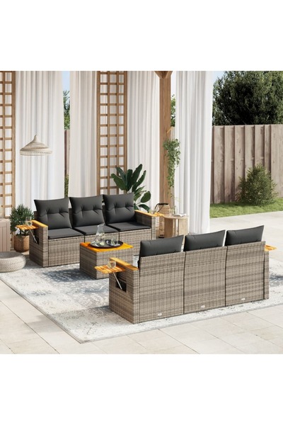 vidaxl Set canapele de gradina, 7 piese, cu perne, gri, poliratan