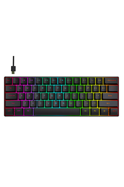 MAMBASNAKE Blue Switch Mini Rgb Siyah Klavye 62 Tuşlu Software Uygulamalı USB...