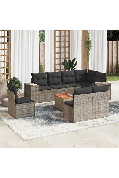vidaxl Set canapele de gradina, 9 piese, cu perne, gri, poliratan