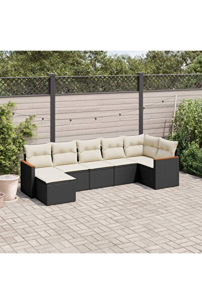 vidaxl Set canapele de gradina cu perne, 7 piese, negru, poliratan