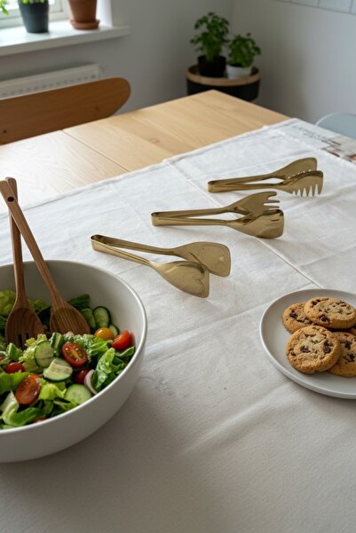 Akayev Aurea 3-Piece Gold Plated Steel Cake, Salad and Pasta Tongs Set