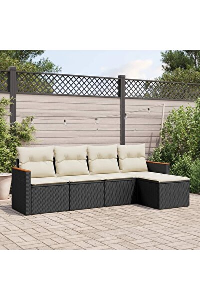vidaxl Set mobilier de gradina cu perne, 5 piese, negru, poliratan