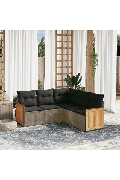 vidaxl Set canapea de gradina cu perne, 5 piese, gri, poliratan