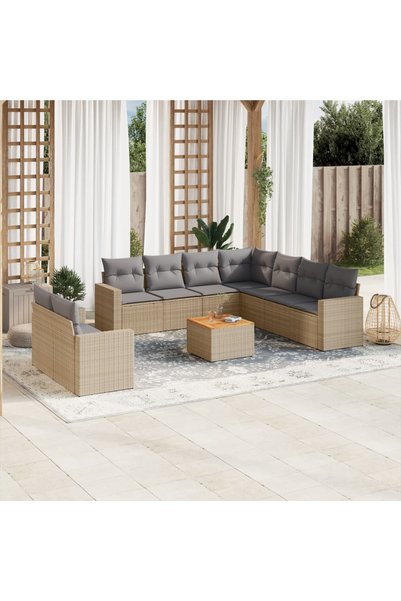 vidaxl Set canapele de gradina, 10 piese, cu perne, bej, poliratan