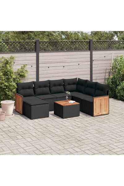 vidaxl Set mobilier de gradina cu perne, 8 piese, negru, poliratan