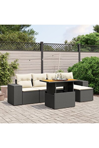 vidaxl Set mobilier de gradina cu perne, 6 piese, negru, poliratan