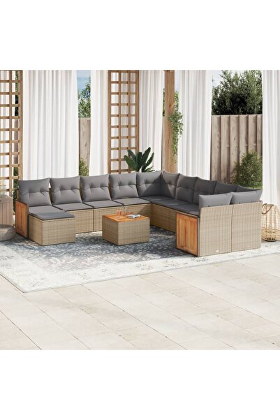 vidaxl Set canapele de gradina cu perne, 12 piese, bej, poliratan