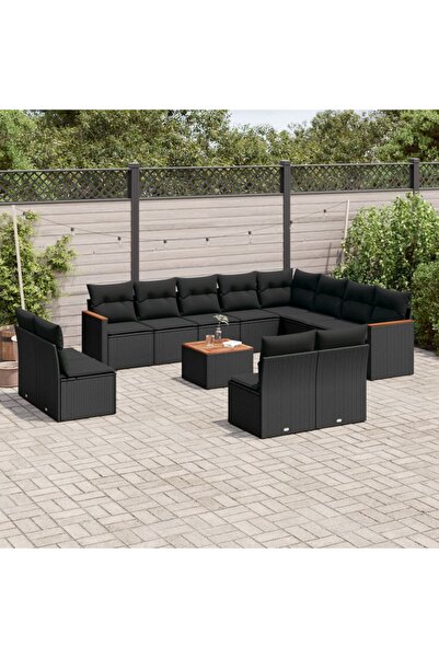 vidaxl Set mobilier de gradina cu perne, 13 piese, negru, poliratan