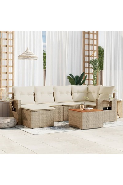 vidaxl Set canapele de gradina, 7 piese, cu perne, bej, poliratan