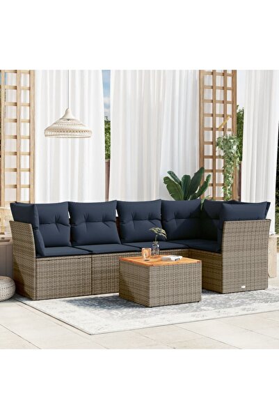 vidaxl Set canapele de gradina cu perne, 6 piese, gri, poliratan