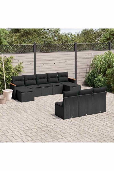 vidaxl Set canapele de gradina cu perne, 10 piese, negru, poliratan