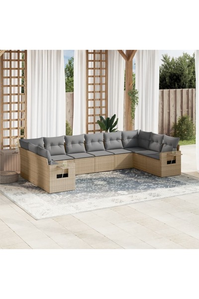 vidaxl Set canapele de gradina cu perne, 10 piese, bej, poliratan
