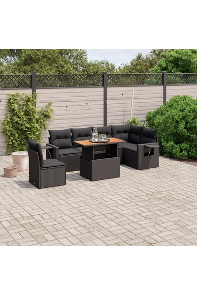 vidaxl Set canapele de gradina cu perne, 7 piese, negru, poliratan