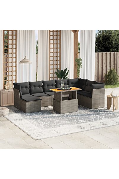 vidaxl Set canapele de gradina, 9 piese, cu perne, gri, poliratan