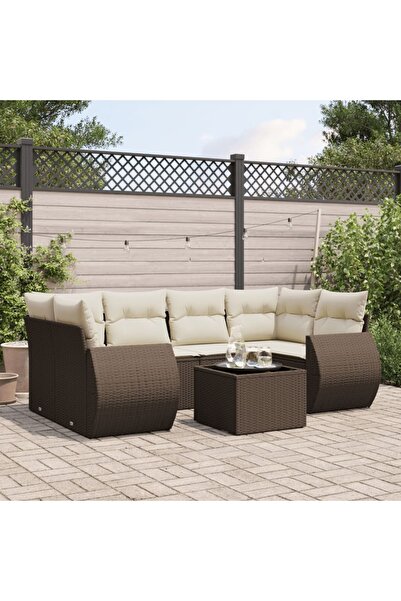 vidaxl Set canapele de gradina cu perne, 7 piese, maro, poliratan