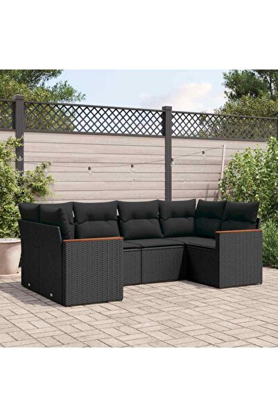 vidaxl Set mobilier de gradina cu perne, 6 piese, negru, poliratan