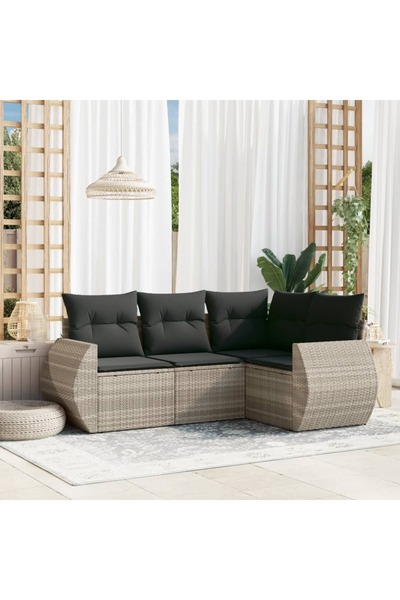 vidaxl Set canapea de gradina cu perne, 4 piese, gri deschis poliratan