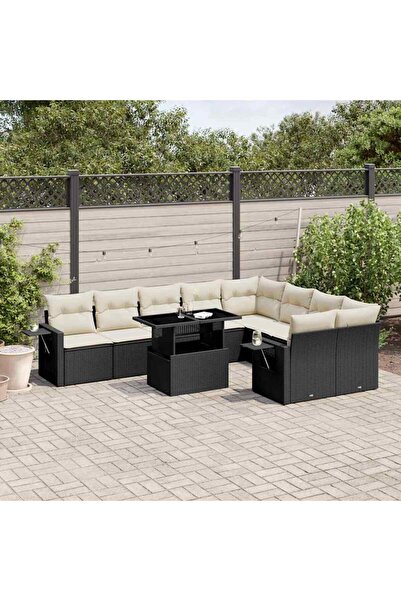 vidaxl Set canapele de gradina cu perne, 10 piese, negru, poliratan