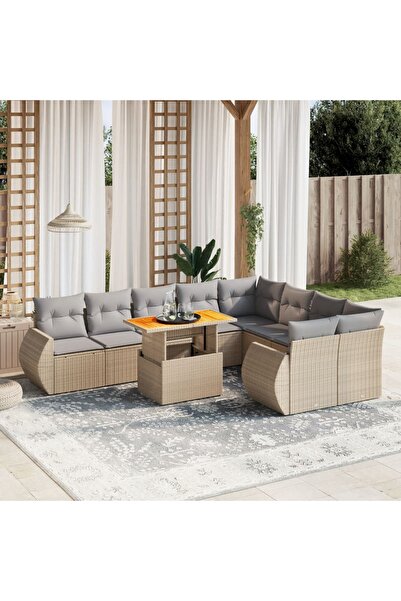 vidaxl Set canapele de gradina cu perne, 10 piese, bej, poliratan
