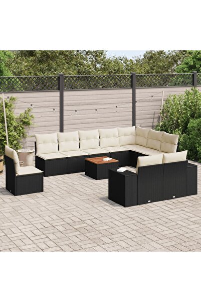 vidaxl Set canapele de gradina cu perne, 11 piese, negru, poliratan