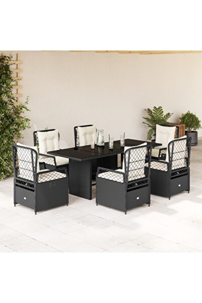 vidaxl Set mobilier de gradina cu perne, 7 piese, negru, poliratan