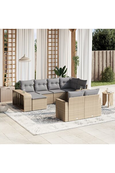 vidaxl Set canapele de gradina cu perne, 10 piese, bej, poliratan