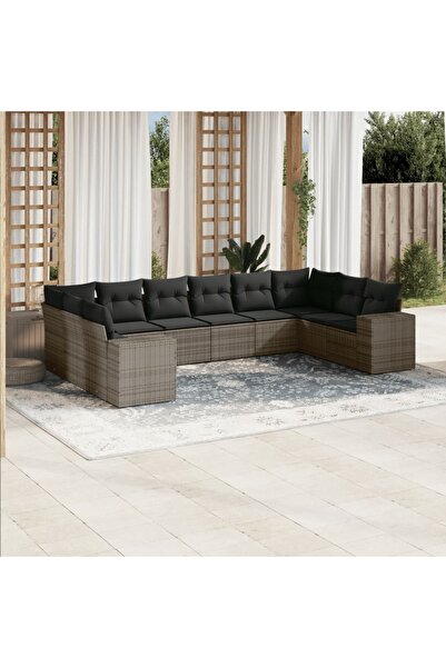 vidaxl Set mobilier de gradina cu perne, 10 piese, gri, poliratan