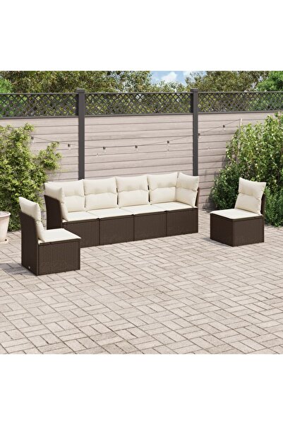 vidaxl Set canapele de gradina cu perne, 6 piese, maro, poliratan