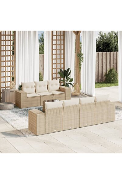 vidaxl Set canapele de gradina, 8 piese, cu perne, bej, poliratan