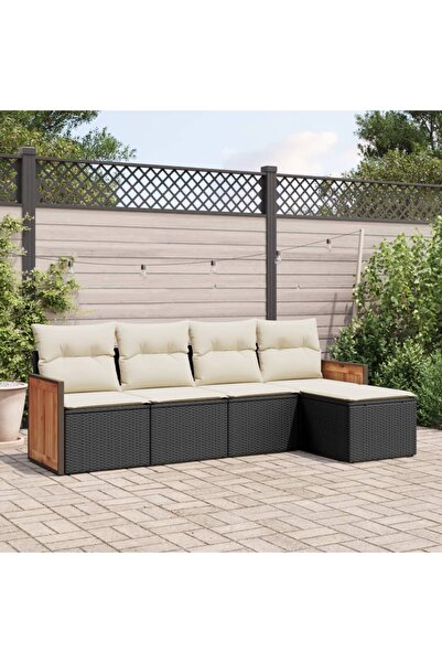 vidaxl Set mobilier de gradina cu perne, 5 piese, negru, poliratan