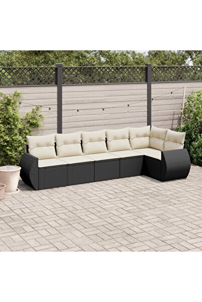 vidaxl Set mobilier de gradina cu perne, 6 piese, negru, poliratan
