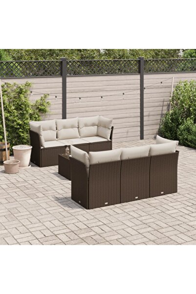 vidaxl Set canapele de gradina cu perne, 7 piese, maro, poliratan