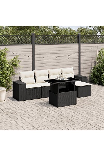 vidaxl Set mobilier de gradina cu perne, 6 piese, negru, poliratan