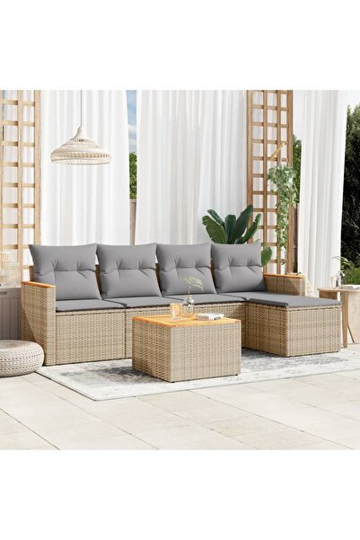 vidaxl Set canapele de gradina, 6 piese, cu perne, bej, poliratan