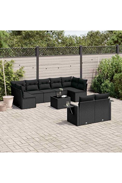 vidaxl Set canapele de gradina cu perne, 10 piese, negru, poliratan