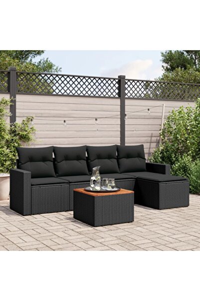 vidaxl Set mobilier de gradina cu perne, 6 piese, negru, poliratan