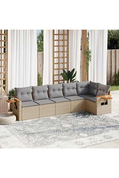 vidaxl Set canapele de gradina cu perne, 6 piese, bej, poliratan