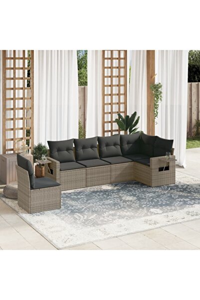 vidaxl Set mobilier gradina cu perne, 6 piese, gri, poliratan