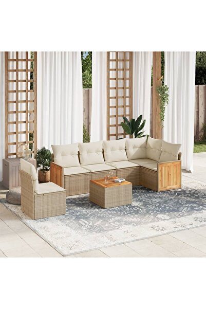 vidaxl Set canapele de gradina, 7 piese, cu perne, bej, poliratan