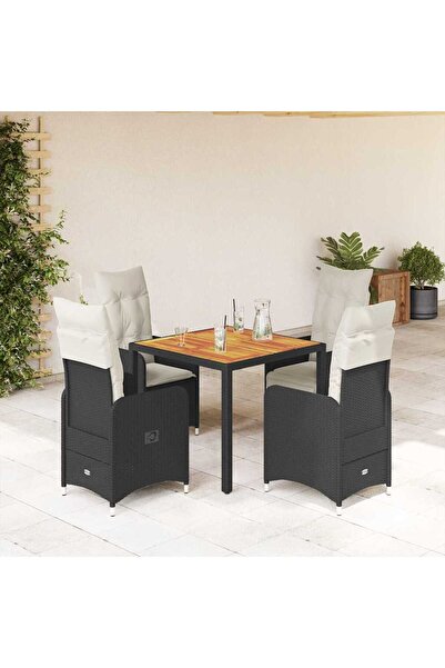 vidaxl Set bistro de gradina cu perne, 5 piese, negru, poliratan