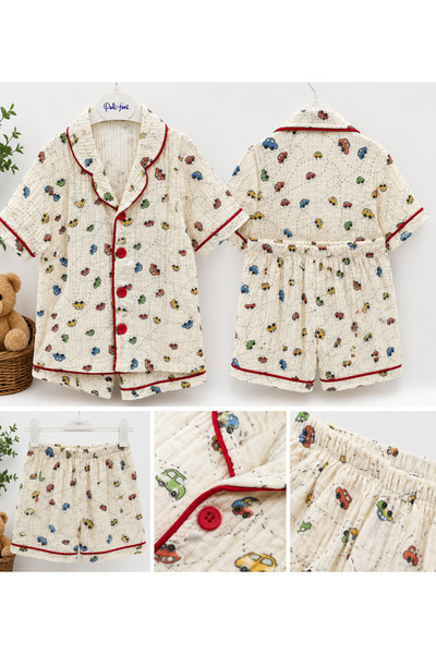 %100 Müslin Kumaş Şortlu Çocuk Pijama Takımı