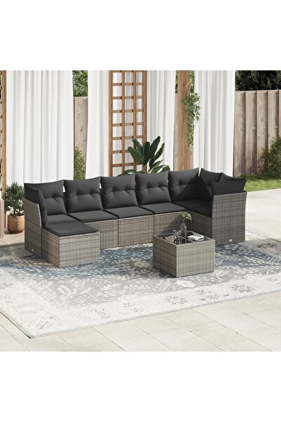 vidaxl Set canapele de gradina cu perne, 8 piese, gri, poliratan