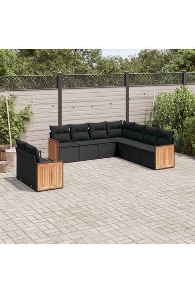 vidaxl Set mobilier de gradina cu perne, 9 piese, negru, poliratan